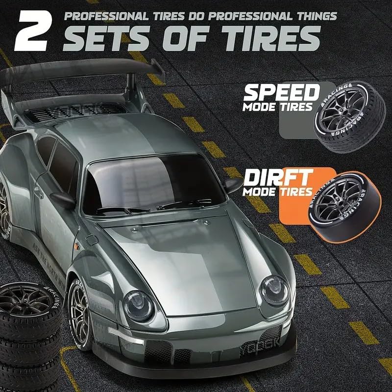 ORCHID M® Ultimate 1:24 Scale RC Drift Car Rechargeable,4WD with Lights, Tires and Obstacle Tool for Young/kid/Adults,Customizable Drift Course High-Speed Remote-Control Racing Car (Dark Grey)