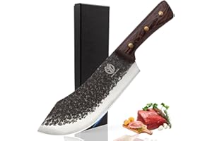 Forged Butcher Knife, Meat Cutting and Slicing Serbian Boning Knife, Full Tang Meat Cleaver 7 inch Hammered HC Steel, Labor-S