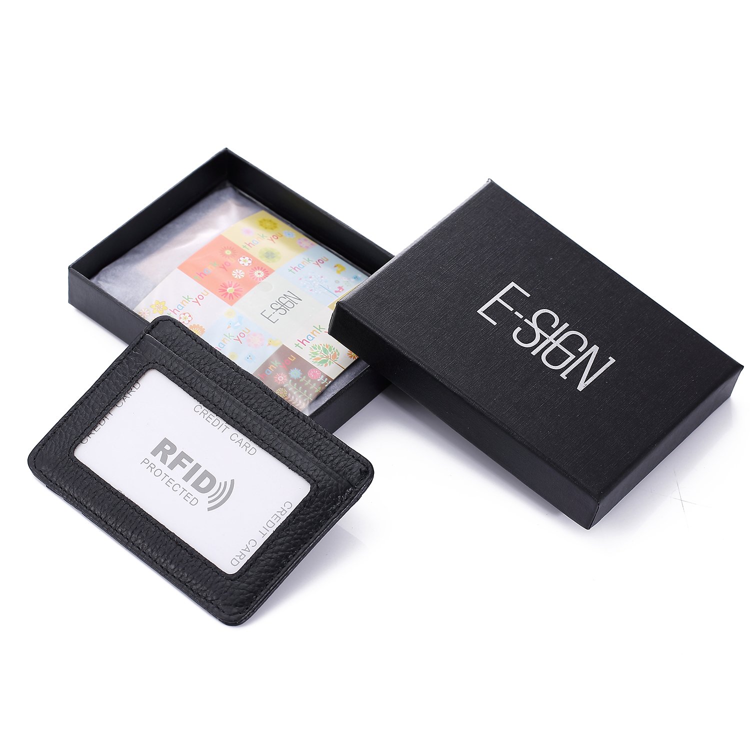 IVESIGN Slim Front Pocket Wallet RFID Blocking Credit Card Holder With ID Window (Black)