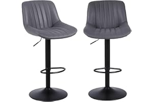 Youhauchair Bar Stools Set of 2, Swivel Counter Height Barstools with Back, Adjustable PU Leather Bar Chairs, Modern Armless Kitchen Island Stool, Dark Grey