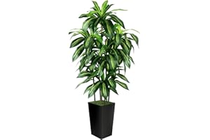 Artificial Dracaena Tree Indoor, 5FT Tall Fake Tree with Black Tall Planter, Artificial Tree Fake Yucca Potted Tree for Home 