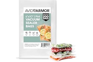 Avid Armor Pre-Cut Pint Size Vacuum Sealer Bags 6x10 Inch 200 Pack - BPA Free, Heavy Duty, Commercial Grade, Compatible with FoodSaver & Seal-a-Meal, Perfect for Sous Vide & Food Storage
