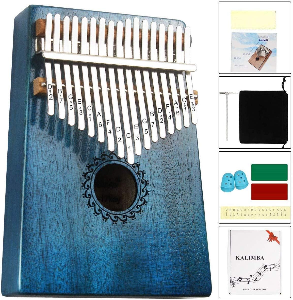 Kalimba Thumb Piano 17 Keys with mahogany Wood Portable Mbira Finger Piano Gifts for Kids and piano Beginners Professional （brown）