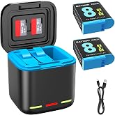 Battery Charger for Hero 8/7/6 Battery 2-Pack 1500mAh with USB Storage | 3-Channel Fast Charger Fully Compatible with GoPro Hero 8 7 6 Black Official with Micro SD Card