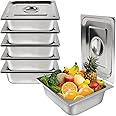 6 Packs Hotel Pans, 4" Deep 1/2 Size Commercial Food Pans with Lids, 13“ Lx10 W Catering Storage Food Pans for Hotel，Party，Fa