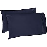 Amazon Basics Easy-Wash Embroidered Hotel Stitch Pillowcase Set - Standard, Navy Blue