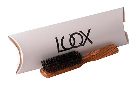 LUQX Haarbürste Spezial Pocket Brush - Taschenbürste mit reiner Wildschweinborste aus Olivenholz