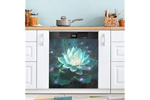 JIPONI Dishwasher Magnetic Cover Glowing Lotus Flower Dishwasher Magnetic Kitchen Art Decor, Dishwasher Magnetic Sticker 23 W x 26 H Inch