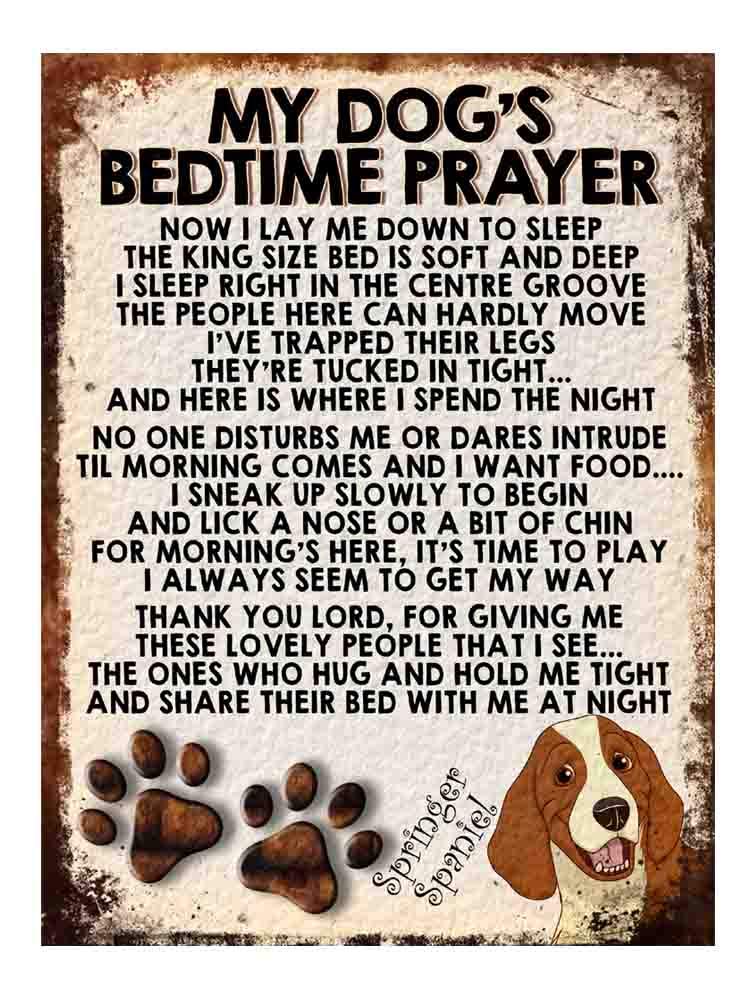 MY DOG'S BEDTIME PRAYER RETRO STYLE METAL TIN SIGN/PLAQUE DOG BREEDS (Springer Spaniel)
