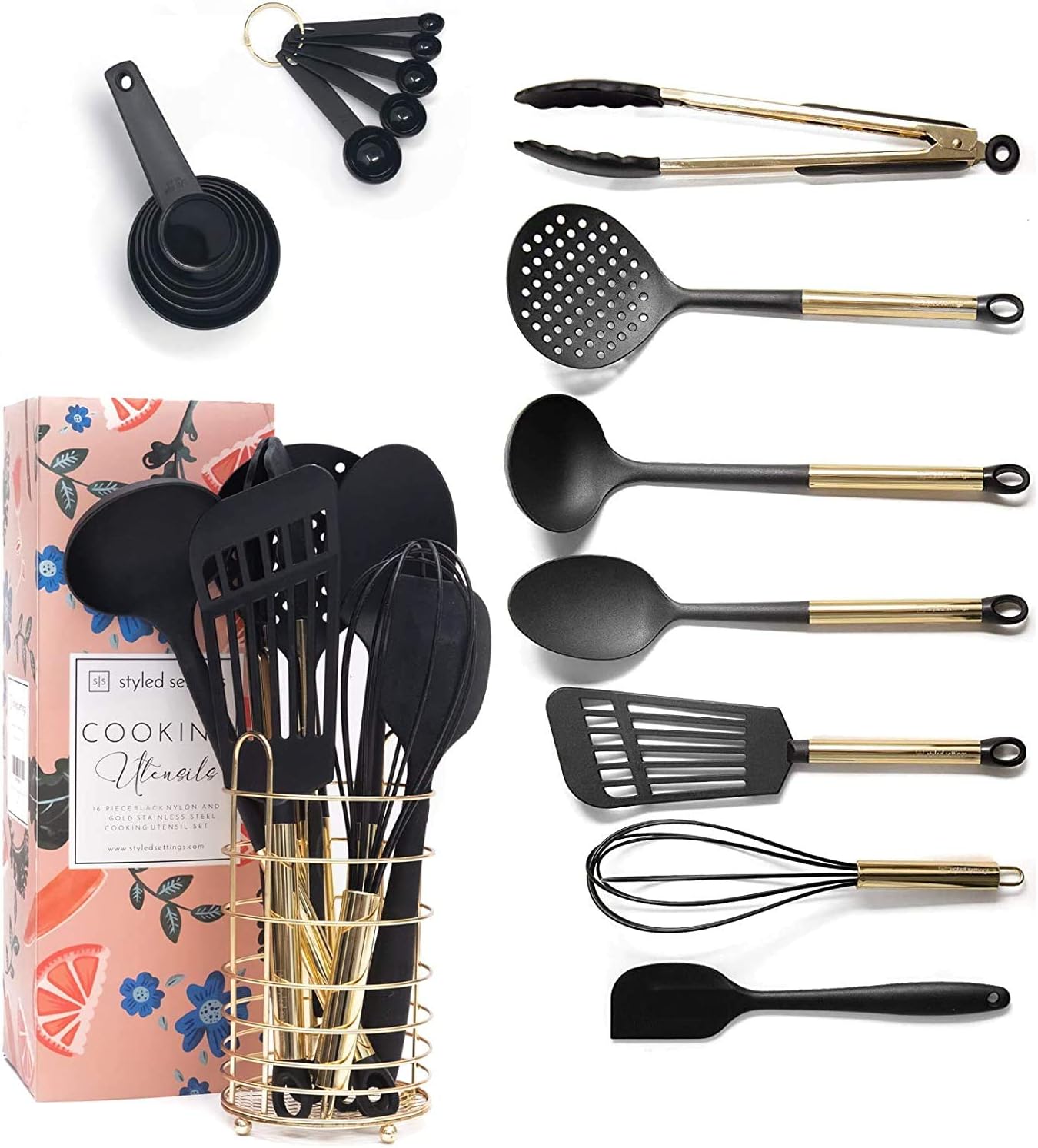 Black and Gold Cooking Utensils with Stainless Steel Gold Utensil