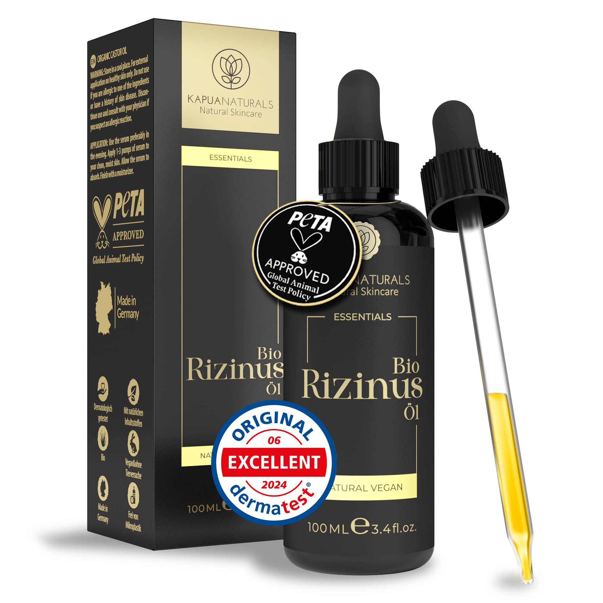 Organic Castor Oil • 100ml • 100% Pure & Natural • Cold Pressed • For Skin, Eyelashes, Eyebrows, Hair, Beard & Fingernails • Vegan