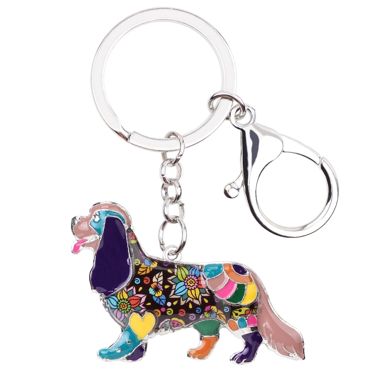 BONSNY Enamel Alloy Chain Cavalier King Charles Spaniel Dog Key Chains For Women Girl Car Purse bag Charms Gift (Purple)