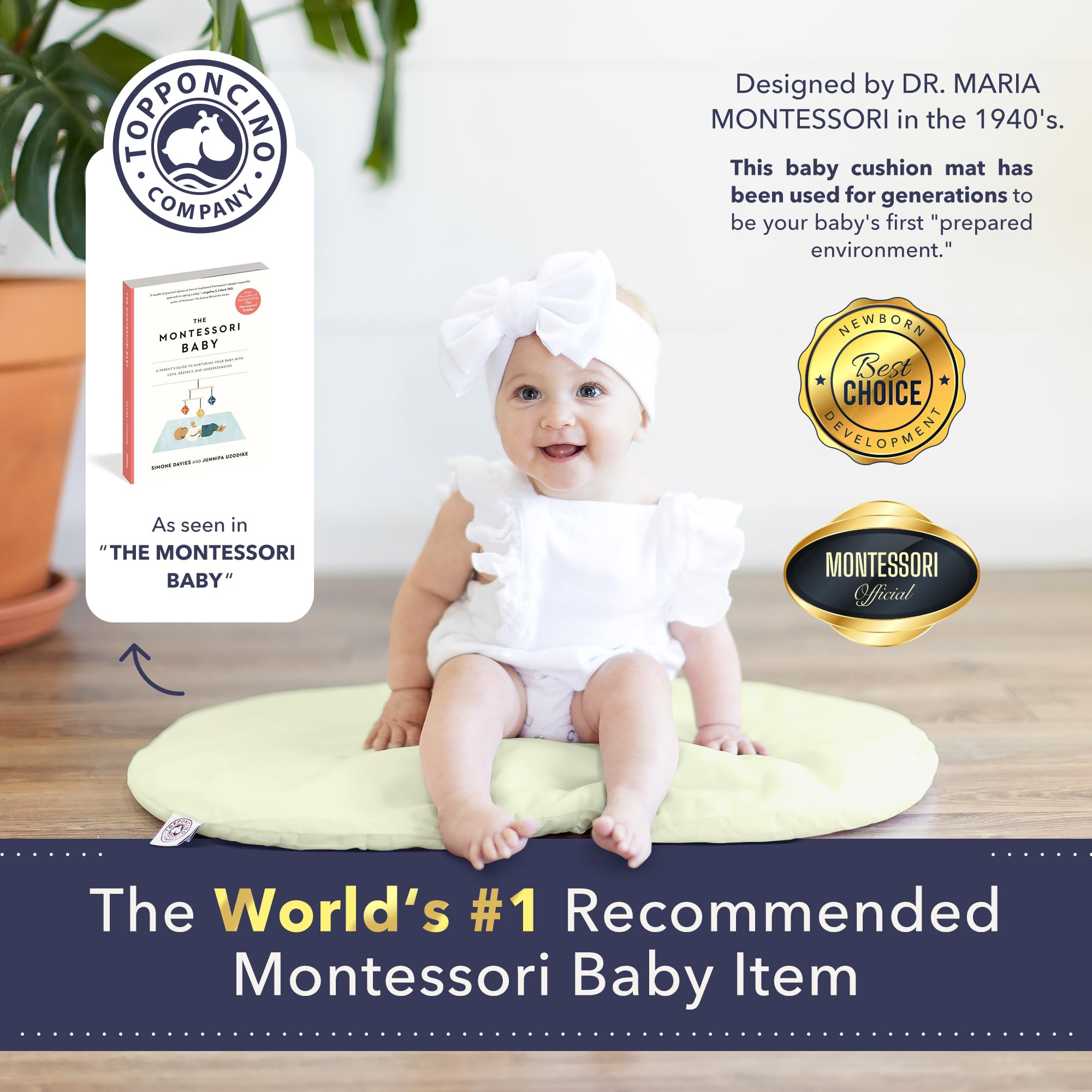 Montessori Baby Topponcino | Multifunctional Authentic Montessori Design | Simple Newborn Holding & Feeding Baby Support Pillow | Clean Infant Tummy Time Mat (Original, Sage Green)