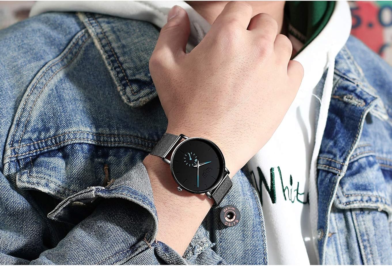 LIGE Men's Watch Ultra-Thin Analog Quartz Waterproof Unisex Watch Fashion Minimalist Black Simple Slim Dress Stainless Steel Mesh Gents Wrist Watches - Image 4