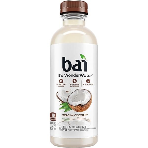 BAI ANTIOXIDANT INFUSED WATER BEVERAGE, MOLOKAI COCONUT, WITH VITAMIN C AND NO ARTIFICIAL SWEETENERS, 18 FLUID OUNCE BOTTLE, 6 PACK