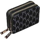 LFWATAXY PU Leather Accordion Card Wallet, Double-Layer Zippered Card Holder for Women Men Multi-Slot Large Capacity Card Organizer Compact Travel Wallet with Coin Purse ID Window (Black2)