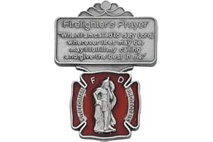 MCVAN & COMPANY Silver Tone and Red Enamel Saint Florian Visor Clip with Firefighter’s Prayer