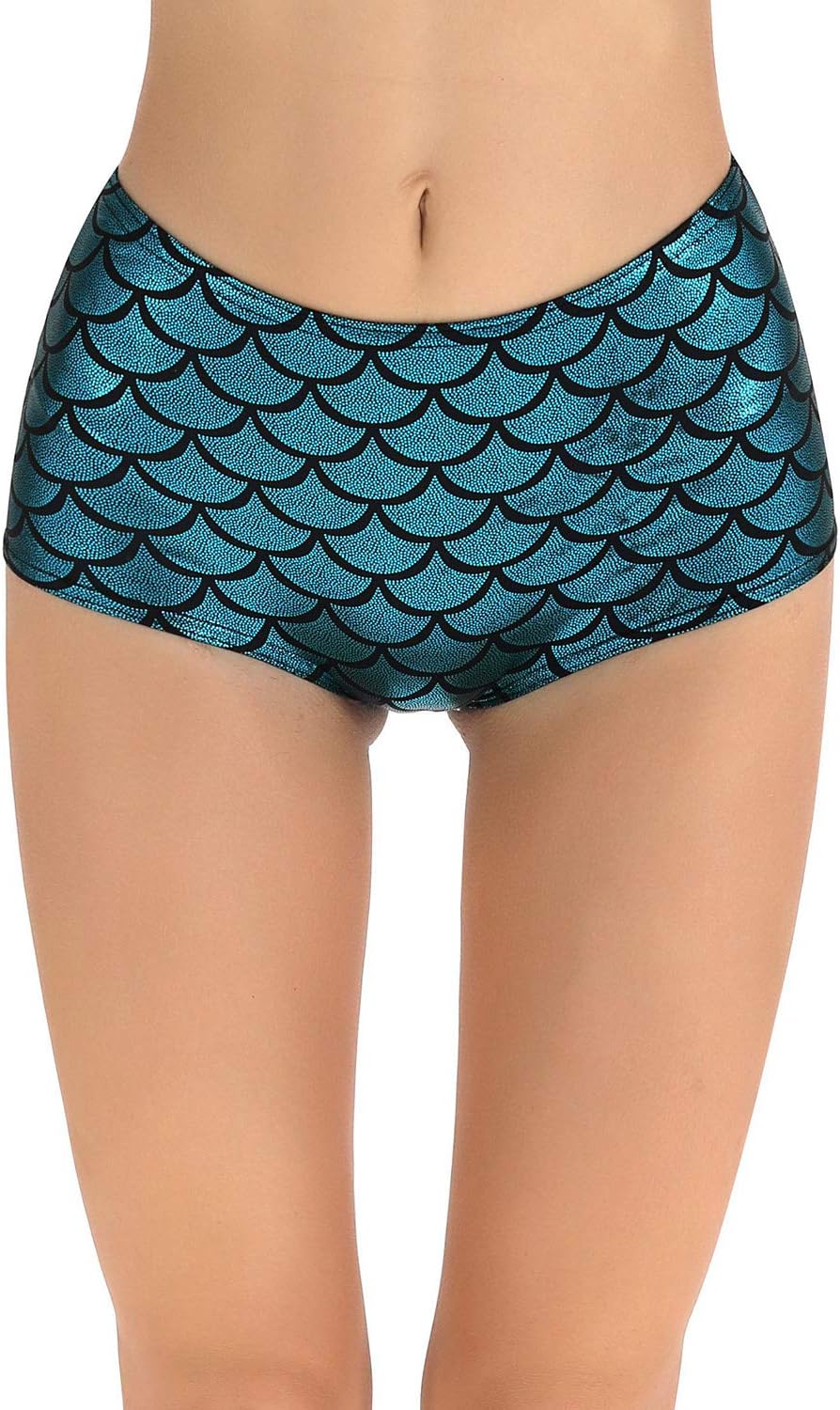 Women's Sexy Mermaid Fish Scale Shorts (Medium, Multicolor Red)