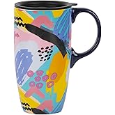 Topadorn Ceramic Travel Mug with Lid, 17oz Porcelain Coffee & Tea Cup for Home and Office