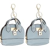 PATIKIL Mini Tote Bag Keychain, 2 Pcs Cute Coin Purse Keychain PU Leather Backpack Purse Key Chain Little Cosmetic Bag Keychains for Women Makeup Card Data Cable, Light Blue