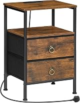 HOOBRO Bedside Table with Charging Station Rustic Brown & Black EBF110KBZ01 view 1