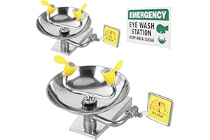 (2 pcs) Crystmetal 304 Stainless Steel Eye Wash Station, Wall-Mounted Emergency Eye Washer（Double kits）