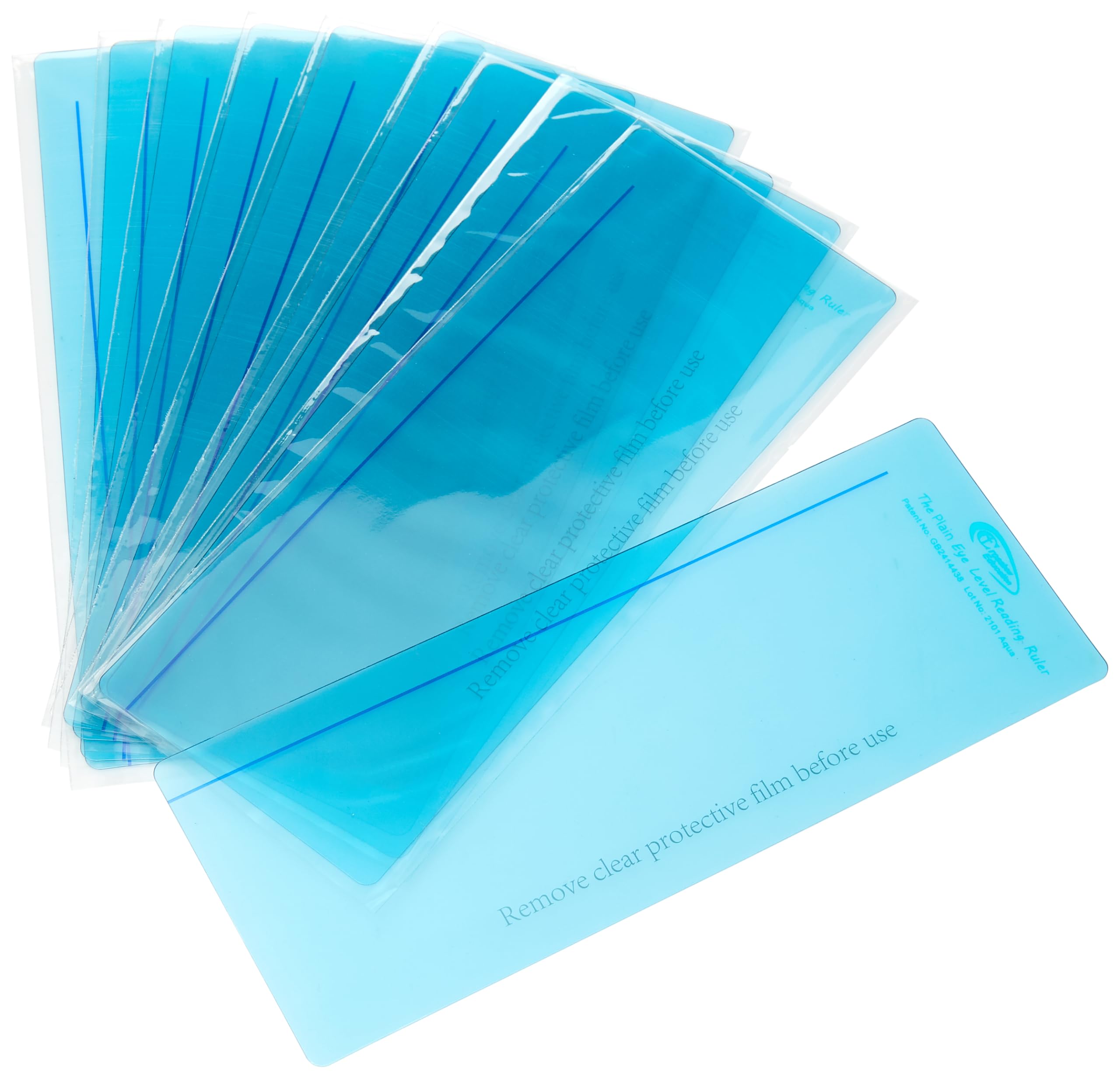 The Original Plain Window Reading Ruler Overlays - Aqua (Pack of 10) by Crossbow Education UK - Dyslexia Aids and Visual Stress Specialists