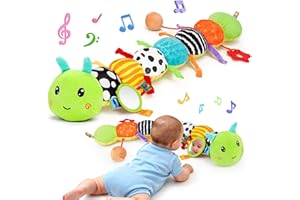 Topsochir Baby Sensory Toy 0-6 Month Music Animal Stuffed Plush Caterpillar Toy for Infant 0-3-6-12 Month Old Tummy Time with Baby Mirror Crinkle Rattle Carseat Toys for Newborn Boys Girl Shower
