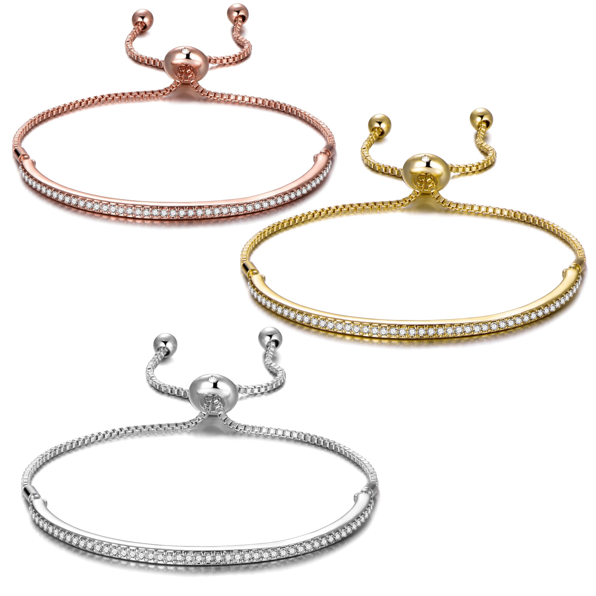 Philip Jones Set of Three Friendship Slider Bracelets Created with Zircondia® Crystals