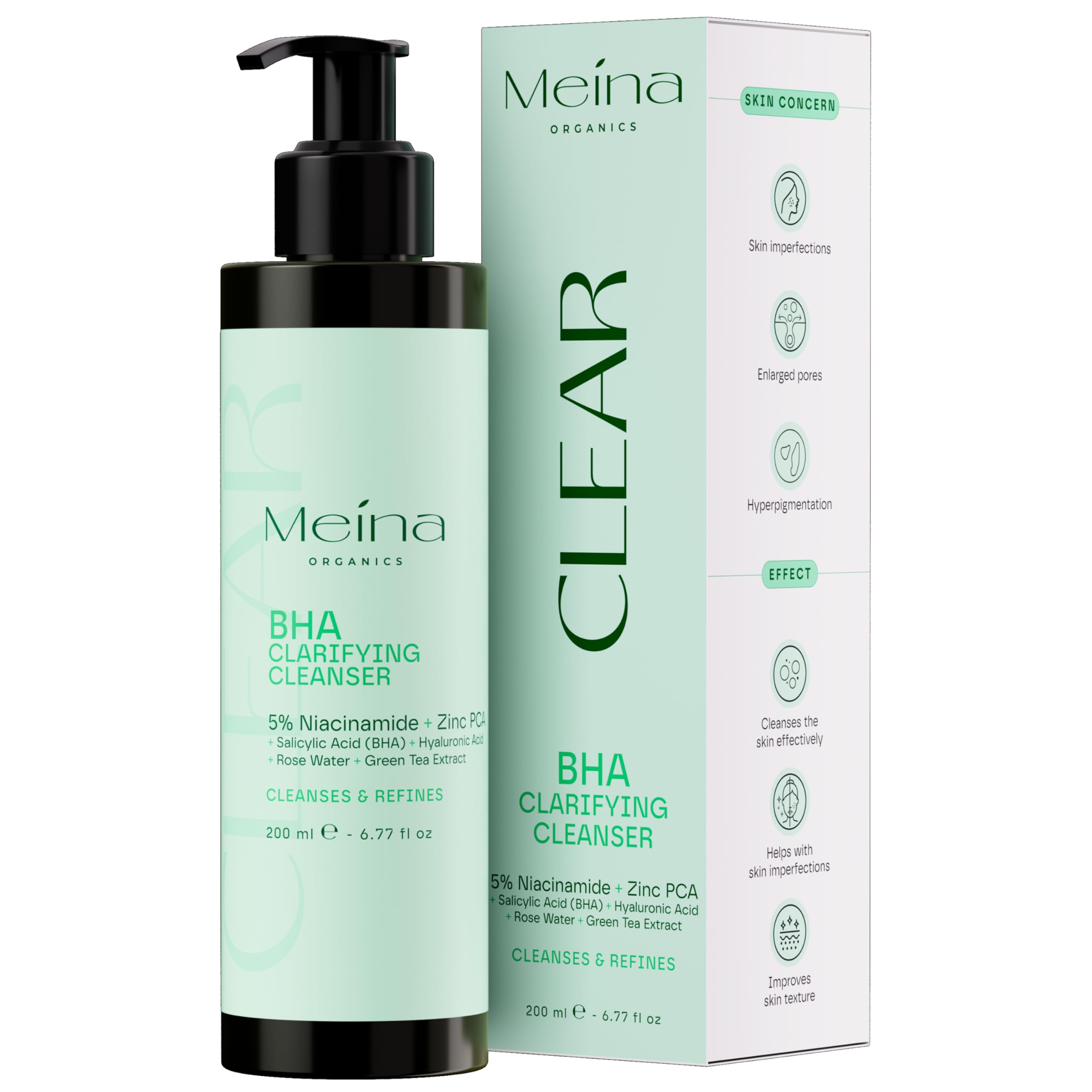 Meina Salicylic Acid Cleanser, Face Wash with BHA, Niacinamide, Zinc PCA, Aloe Vera and Hyaluronic Acid, Spot and Acne Treatment, Skincare against Pimples, Hyperpigmentation and Dark Spots, 200ml