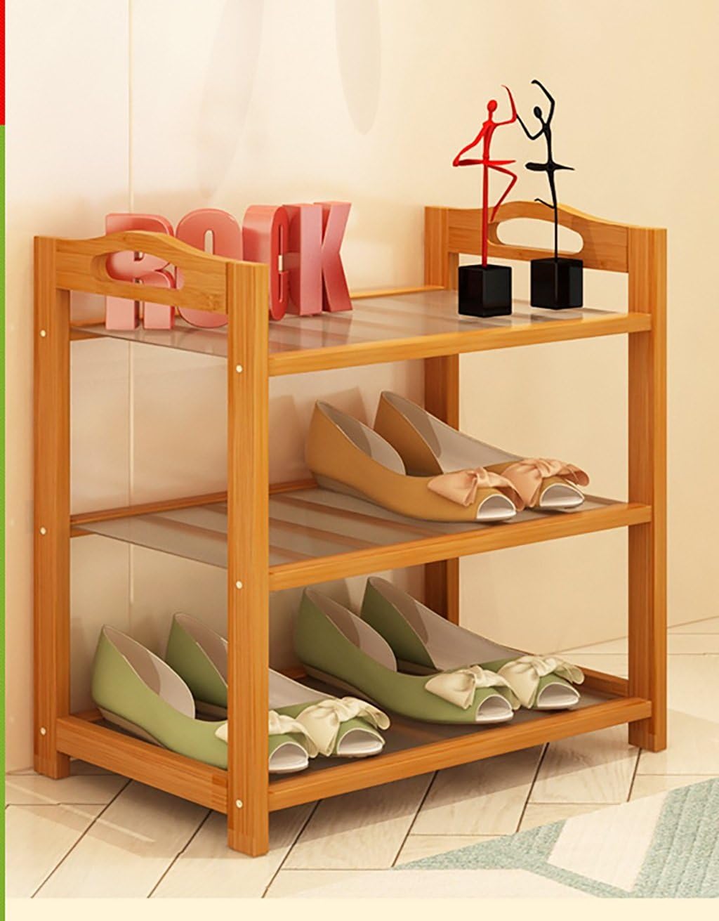 Xiejia Natural bamboo shoe rack, simple multi-storey shoe cabinet, multi-functional slippers rack, economical small household shoe rack (Size : 50cm)