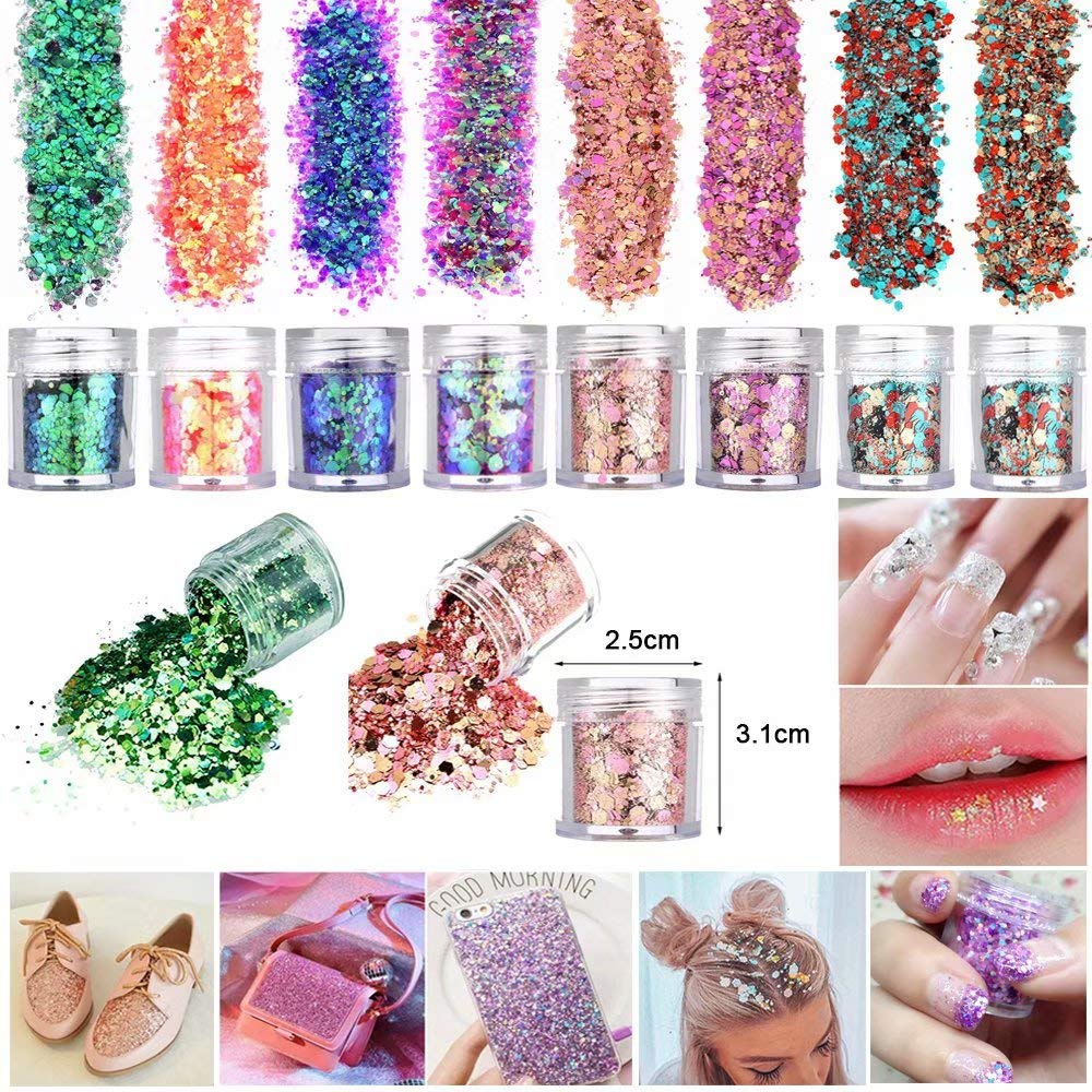 JOYJULY Professional Nail Art Supplies with 15pcs Brush Set, 5pcs Dotting Pen, 2pcs 3D nail diamonds rhinestones Kit, 8pcs Chunky Glitter Sequins for Nail Art/Body Glitter/Cosmetic Face/Hair : Beauty