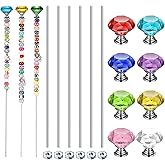Pelopy Pack of 8 DIY Fairy Garden Beaded Stakes Wands Kit 8 Pcs of 8/32 Inch 12 Inch Threaded Rods and 8 Pcs Hex Nuts and 8 Tops, Stainless Steel Stakes with Toppers (Bright Color, Diamond)