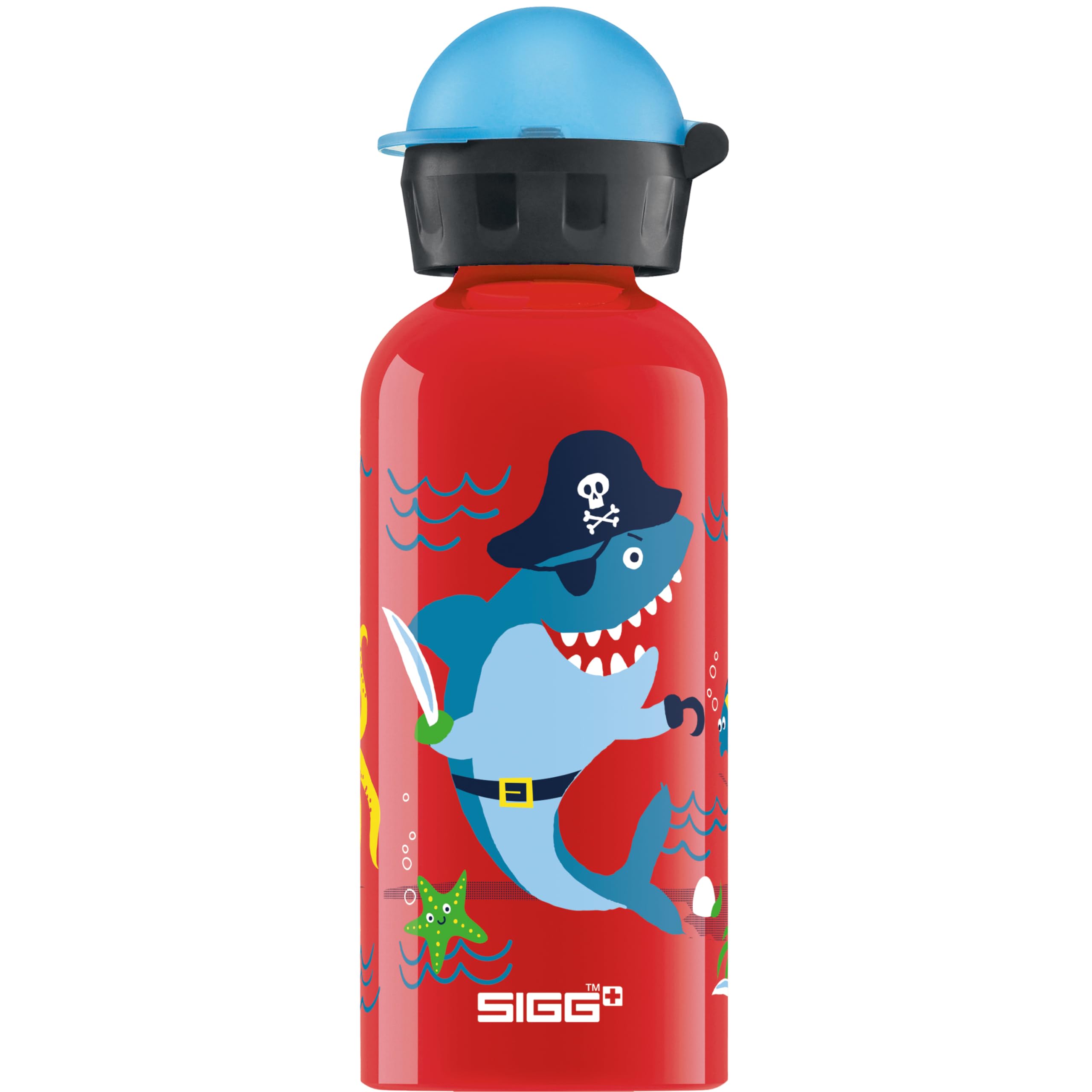 Sigg - Aluminium Kids Water Bottle - KBT Underwater Pirates - Leakproof - Lightweight - BPA Free - Climate Neutral Certified - Red - 0.4L