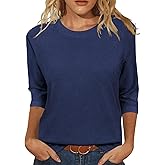 JomeDesign Womens Tops Casual 3/4 Sleeve Crew Neck Shirts Loose Fit Tunic Blouses Summer Tees