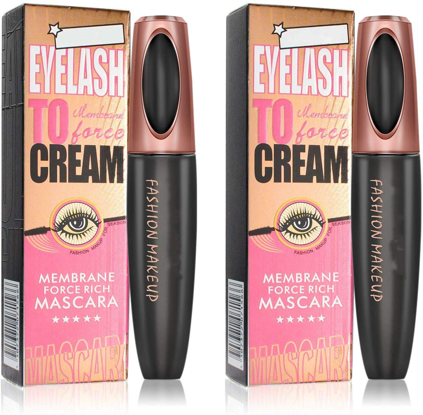 AOBBIY Extra Long & Voluminous 4D Silk Fiber Mascara, Black, Waterproof (2 Pack)