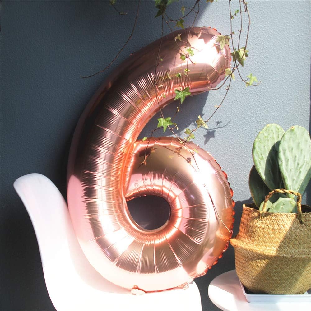 the GreatTony Number Foil Balloon Giant Self Inflating Balloons for Party Decorations,Rose Gold Color Number 6 Six,34"