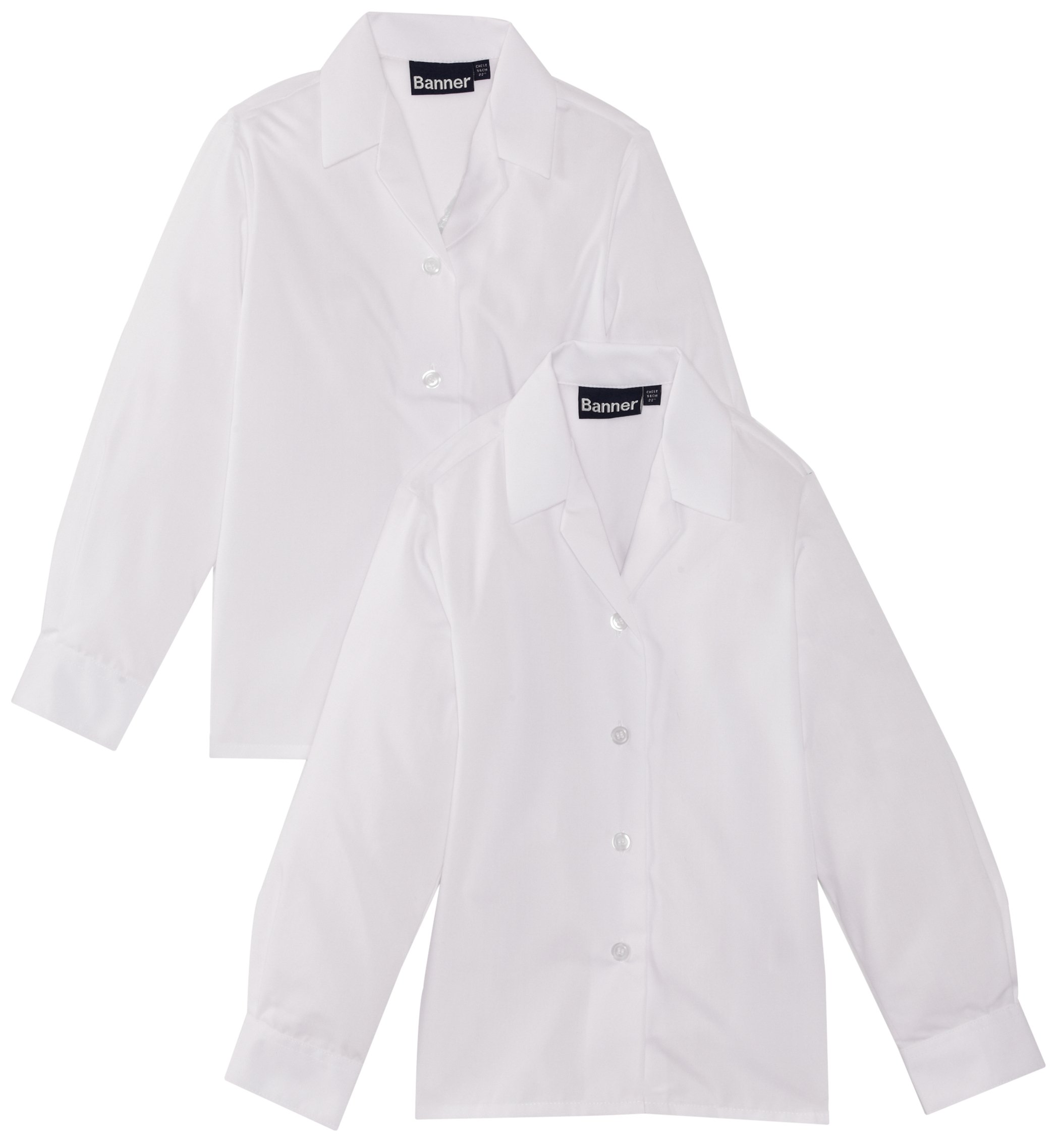 Blue Max Banner Girl's Revere Twin Pack Long Sleeve School Blouse, White, 26" Chest
