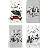 Artoid Mode Snowman Truck Xmas Tree Christmas Kitchen Towels Dish Towels, 18x26 Inch Farmhouse Holiday Bird Winter Decoration Cleaning Set of 4