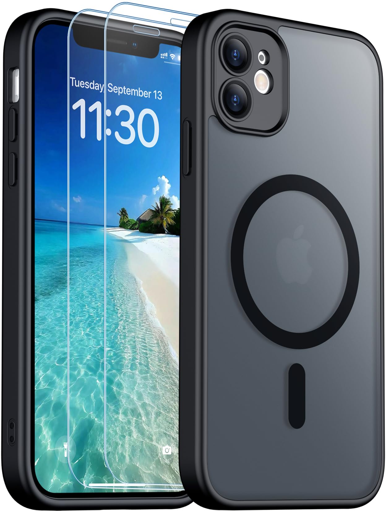 Photo 1 of SPIDERCASE for iPhone 11 Phone Case, Magnetic Translucent Matte Case with 2PCS Tempered Glass Screen Protector Slim Phone Case for iPhone 11 6.1'', Black