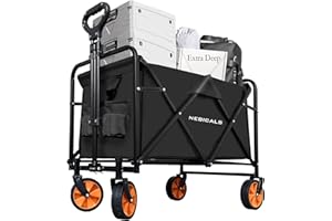 NEBICALS Small Tall Collapsible Folding Black Pull Wagon Carts Foldable,for Apartment,Grocery,Travel,Camping, Shopping & Outdoor, Lightweight & Portable (9 Colors to Choose)