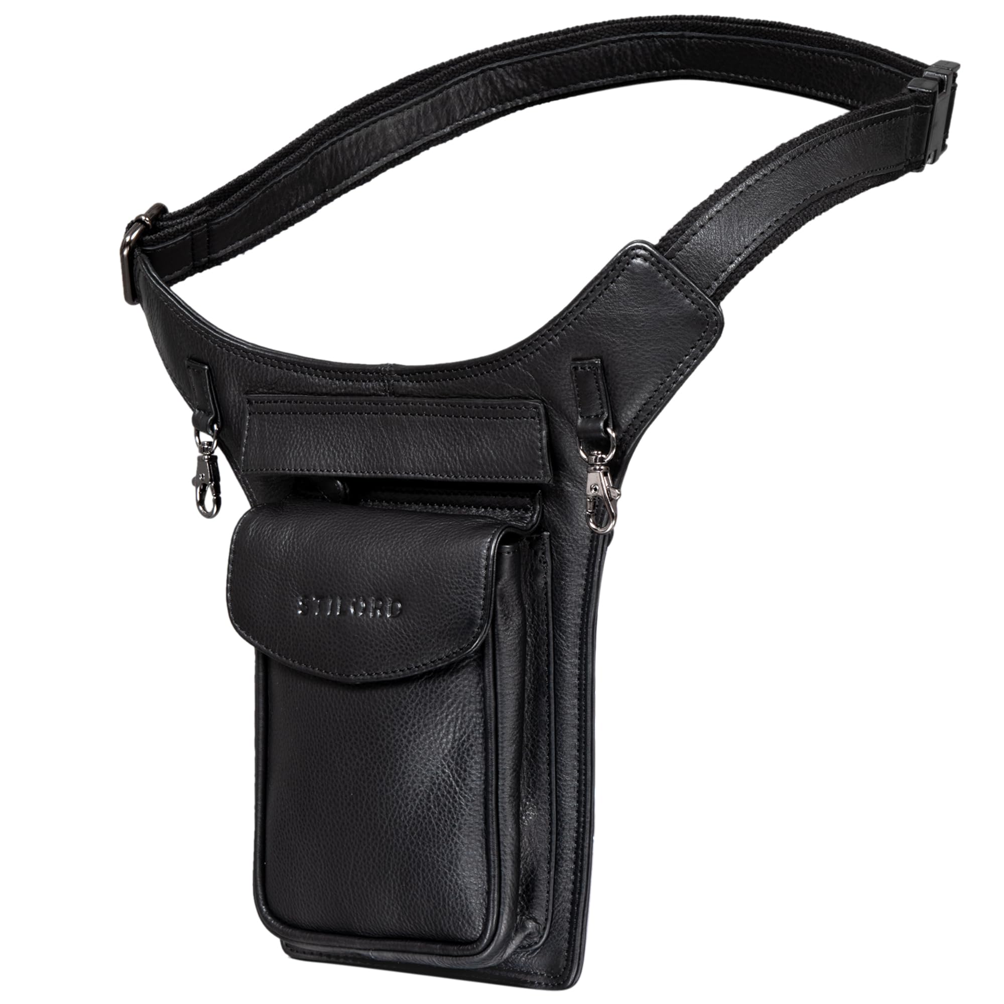 STILORD "Frankie" Leather Bum Bag Vintage Waist Belt for Men and Women Genuine Leather Crossbody Hip Fanny Pack Ideal for Travel Festival Colour:Black