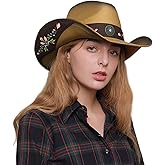 WELLATENT Cowboy Hats for Women, Brown Cowgirl Hats Classic Straw Western Hats for Women Music Festival Party Beach.