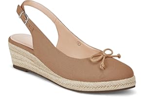 COUTGO Womens Closed Toe Espadrilles Wedges Shoes Platform Slingback Mid Low Heel Canvas Bow Dress Sandals
