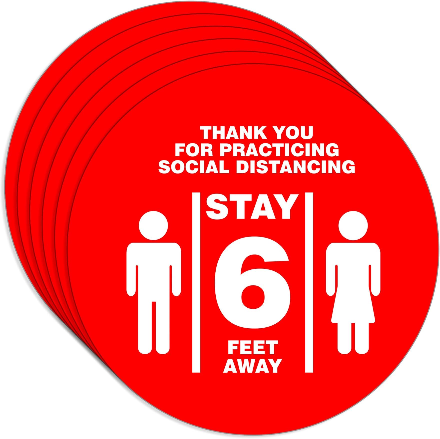 Imprint 360"Thank You for Practicing Social Distancing - Stay 6 Feet Apart" Floor Decal, Social Distancing Awareness Decal, Vinyl Adhesive, 10" Diameter (Pack of 6) (FSD-2705-6)