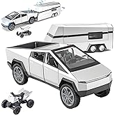 Miortior Truck Toy, Car Toy with RV, Motorcycle Cybertquad and Truck, 1/32 Alloy Diecast Pickup Trailer Model Kit with Light 