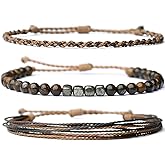 Handmade Natural Gemstone Beaded Healing Bracelet for Men, Adjustable Waterproof Rope String Bracelet with Square Pyrite Beads, Birthday Gifts for Him…