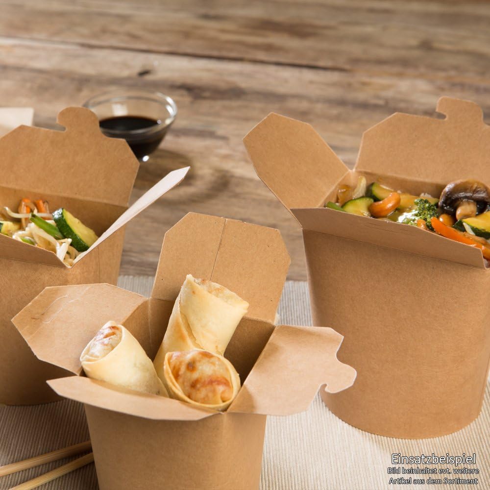 BIOZOYG Take-Away Noodle Box Chinese Take-Out Box Organic Packaging Pasta I Food Boxes Folding Lid Cardboard Boxes with PLA Inner Coating Compostable I 50 Noodle Boxes with Lids brown 26oz - Image 4