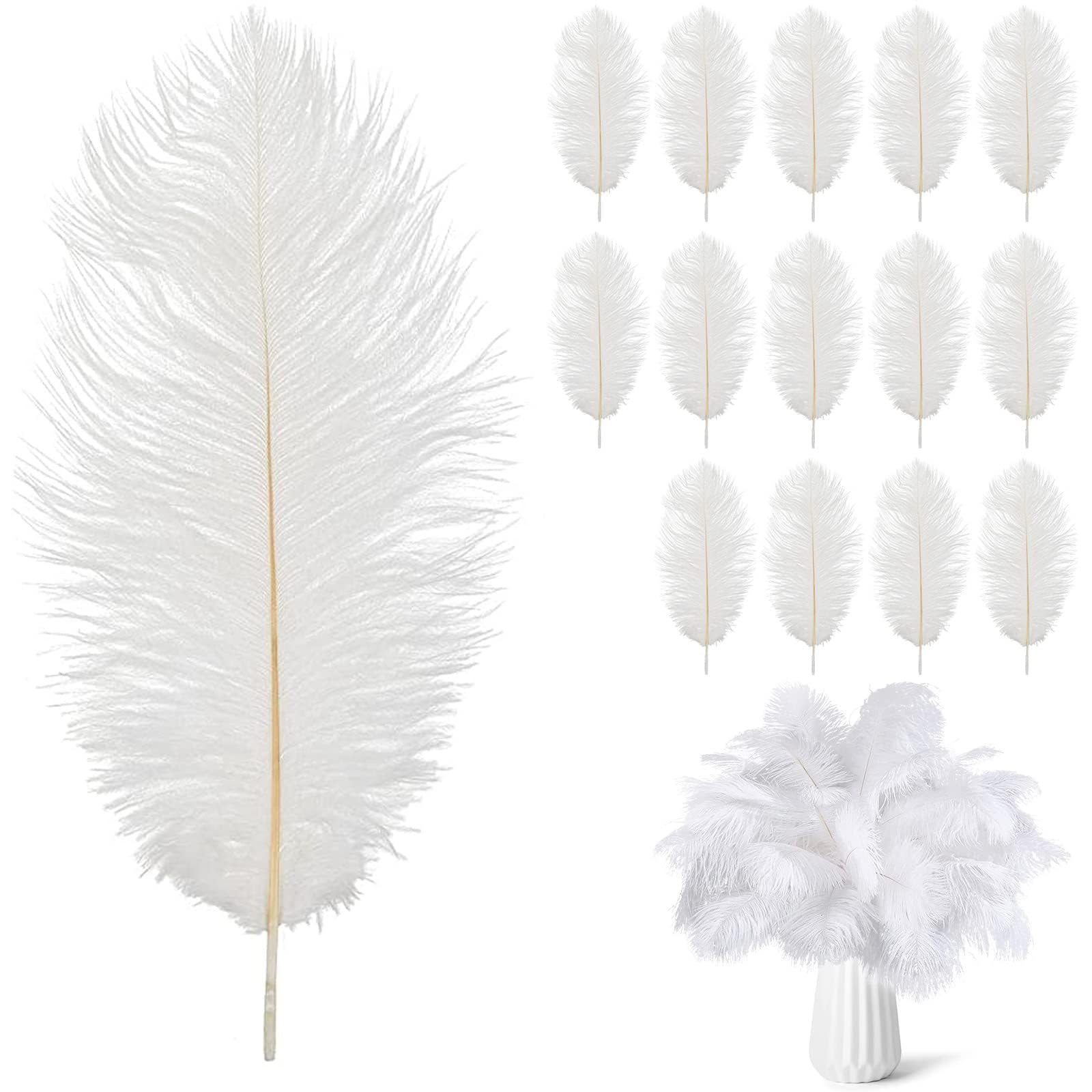 Ostrich Feathers,14pcs White Ostrich Feathers,Natural Ostrich Feathers,8-10in(20-25cm) Large White Feathers,White Feathers for Crafts,for DIY Craft Art Design Home Wedding Table Decoration