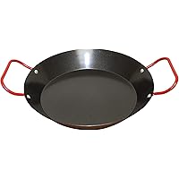IMUSA USA 10" Carbon Steel Coated Nonstick Paella Pan, Black, Red Handles